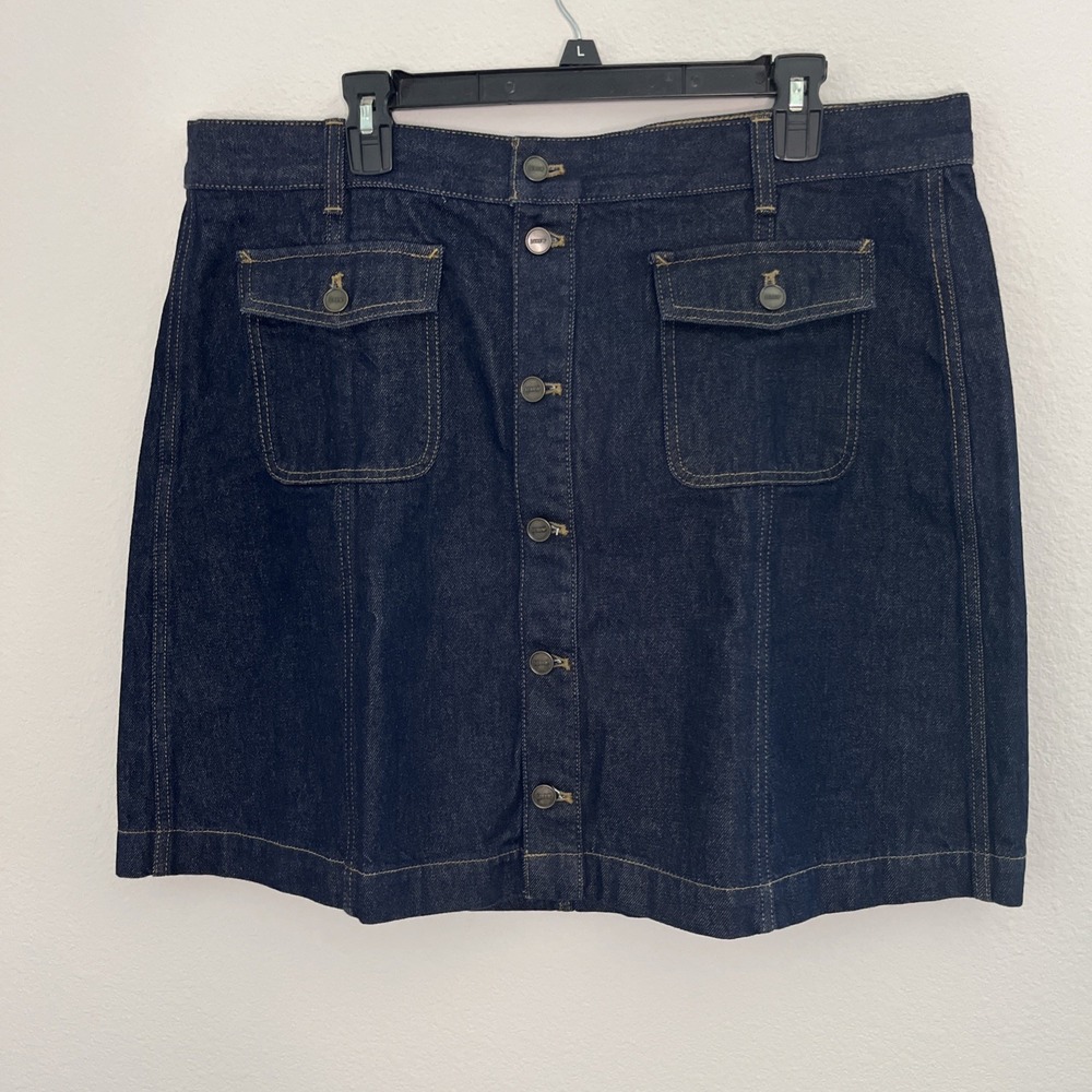 J Crew Denim Patch Pocket Mini Skirt Button Up  RinseWash Cowgirl Western 16T